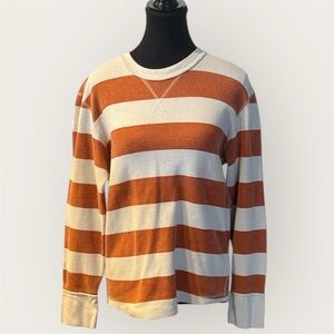 Cozy Striped Crew Neck Sweater - Rust and Cream